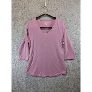 SEG'MENTS Essentials Shirt Womens Medium Purple Tencel Ribbed 3/4 Sleeve V Neck